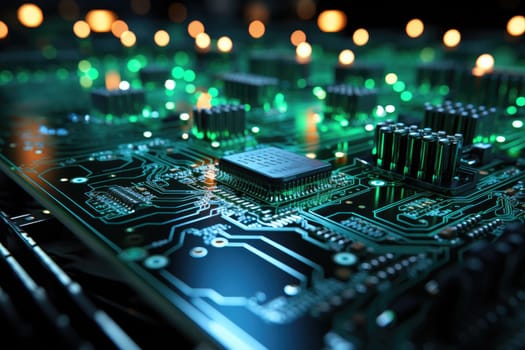 Computer technology image with circuit board background, ideal for various topics related to computers and AI by generated AI.