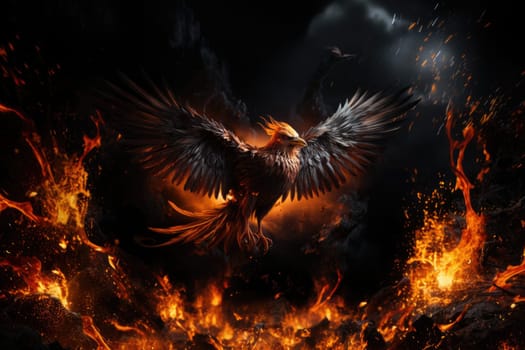 Phoenix is flying burning with fire. Birds. Mythical creatures. by Generative AI.