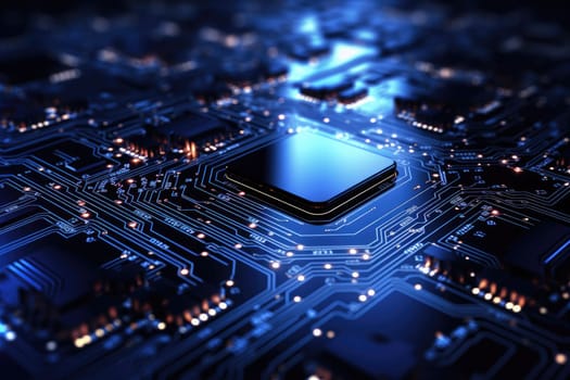 Computer technology image with circuit board background, ideal for various topics related to computers and AI by generated AI.