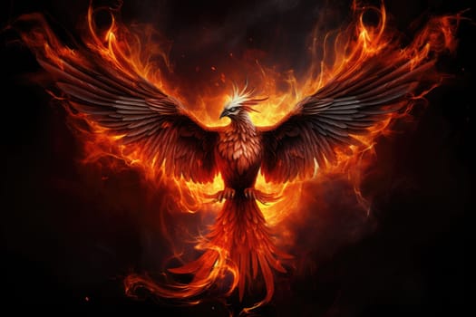 Phoenix is flying burning with fire. Birds. Mythical creatures. by Generative AI.