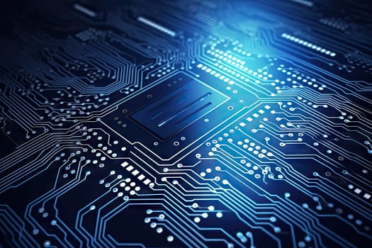 Computer technology image with circuit board background, ideal for various topics related to computers and AI by generated AI.