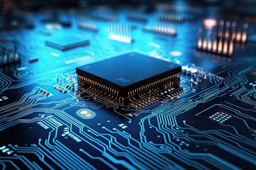 Computer technology image with circuit board background, ideal for various topics related to computers and AI by generated AI.