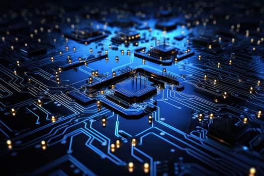 Computer technology image with circuit board background, ideal for various topics related to computers and AI by generated AI.