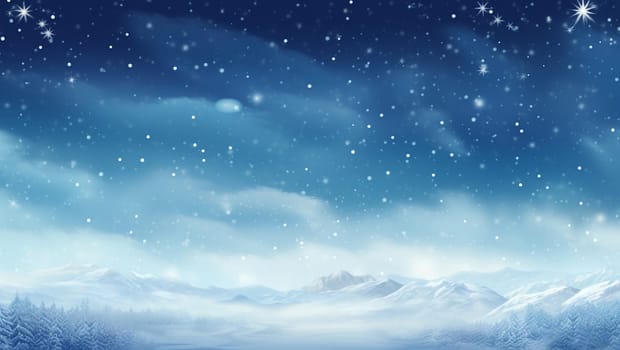 Snowy background. New Year's mood, christmas snowy background. Blue and white shimmer. Snowy hills and sky. High quality photo