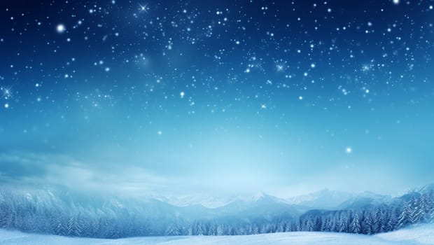 Snowy background. New Year's mood, christmas snowy background. Blue and white shimmer. Snowy hills and sky. High quality photo