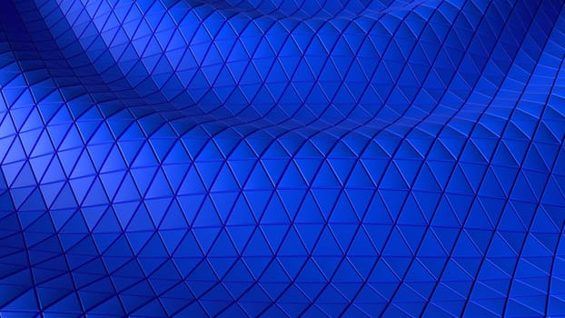 Abstract Background of triangles forming a blue wave. 3D render.