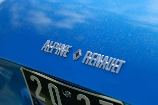DIEPPE, FRANCE - MAY 29, 2022: Alpine car modele 110 Berlinette V85 at the exposition Vintage and classic Cars.