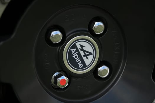 DIEPPE, FRANCE - MAY 29, 2022: Logo of Renault Alpine car classic Cars.