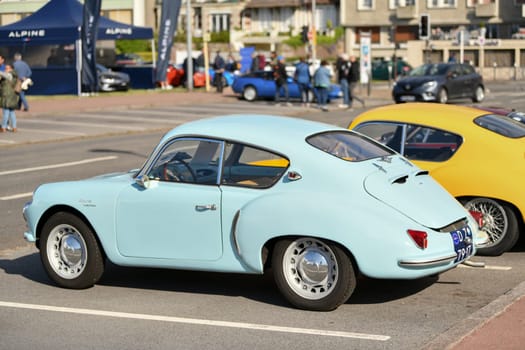 DIEPPE, FRANCE - MAY 29, 2022: Retro Alpine cars on the exposition Vintage and classic Cars.