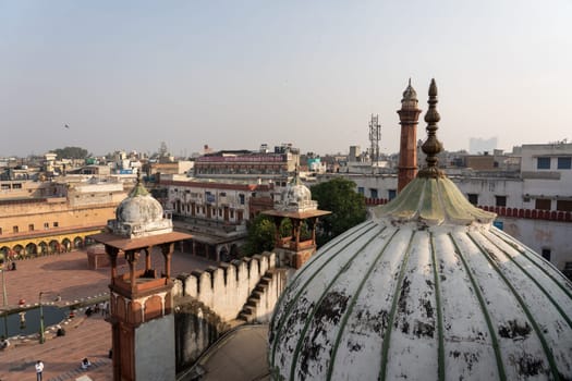 Delhi, India - December 04, 2019: High angle view of Jama Masjid from one of the minaret towers.