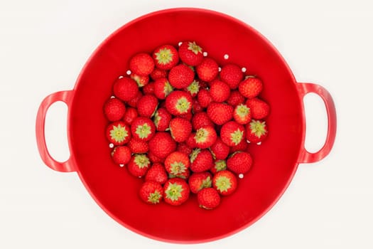 Strawberry in a red plate top view