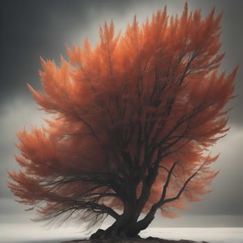 Autumn tree with orange leaves on dark background. generative ai