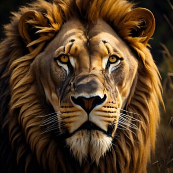 Portrait of a big male lion in the savannah. generative ai