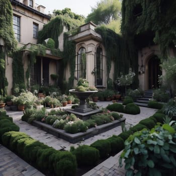 Beautiful landscaped garden in the city center of Paris, generative ai