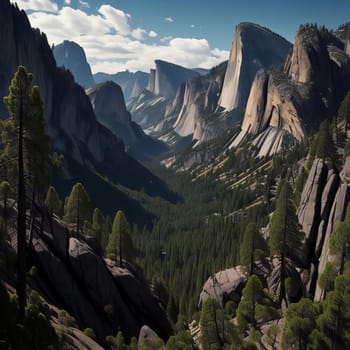 Yosemite National Park, California, United States. Panoramic view. generative ai