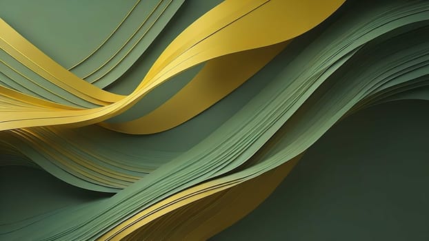 Abstract background with wavy lines in green and yellow colors. generative ai