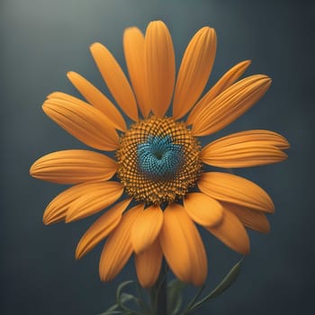 Beautiful orange sunflower on a dark background, close-up. generative ai