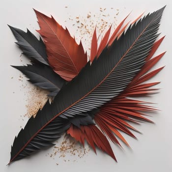 Black and red tropical leaves on white background. generative ai