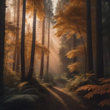 Foggy path in the forest. generative ai