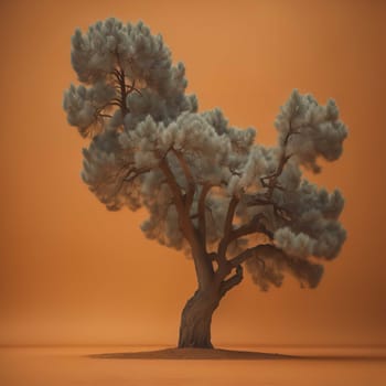 Pine tree on orange background, generative ai