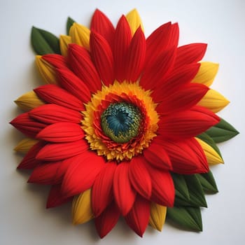 Red and yellow sunflower on a white background. generative ai