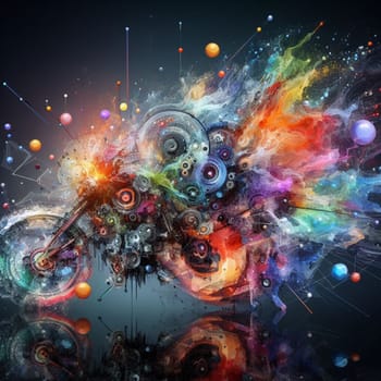 a color explosion of paint render a steampunk geared poly and gears cycle creation abstract scupture generative ai art