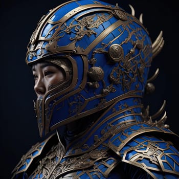 a female knight with armor and blue armor. generative ai