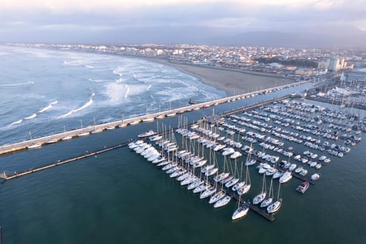 Aerial photographic documentation of the tourist port of Viareggio Tuscany Italy 
