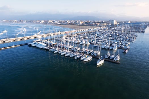 Aerial photographic documentation of the tourist port of Viareggio Tuscany Italy 
