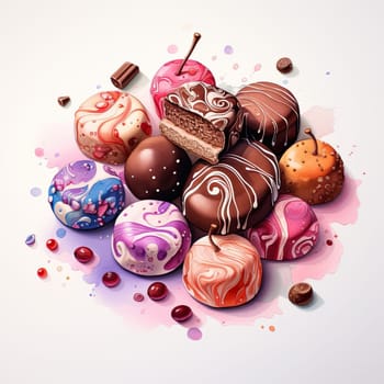 photo mix of different colorful chocolates on a white background.