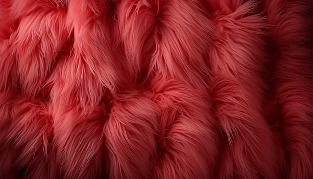 Red dark fur background texture. Close-up of lapin colored fur for texture or background. Colorful fabric wool natural colorful