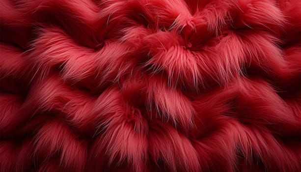 Red dark fur background texture. Close-up of lapin colored fur for texture or background. Colorful fabric wool natural colorful