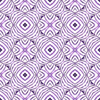 Textile ready trending print, swimwear fabric, wallpaper, wrapping. Purple charming boho chic summer design. Chevron watercolor pattern. Green geometric chevron watercolor border.