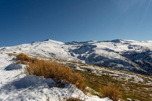 Ski resort of Sierra Nevada in winter, full of snow