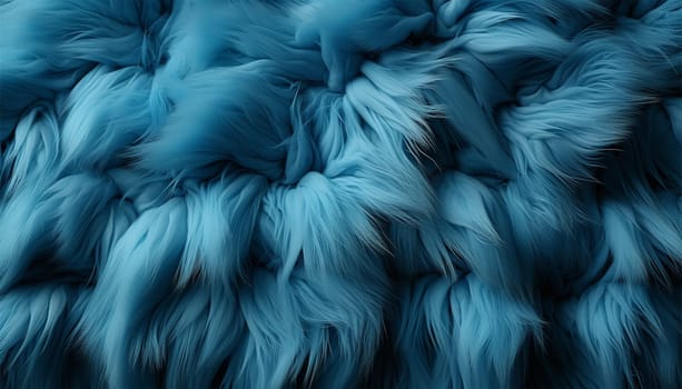 Blue artificial fur for texture or background. Light blue fabric wool Abstract close up fluffy stylish