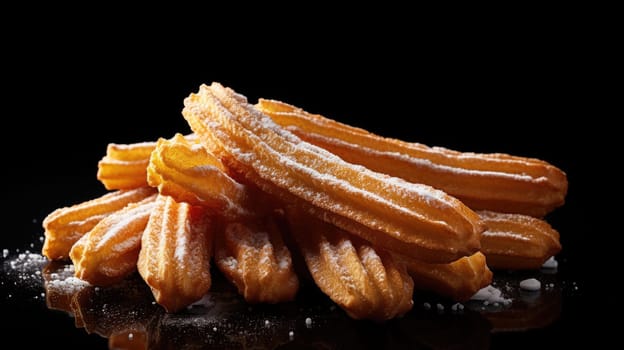 Churros typical of Spain on a black background. AI