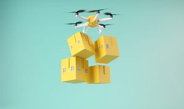 mail drone aircraft deliver delivery business helicopter remote parcel transportation cargo air technology fast blue innovation fly concept package sky. Generative AI.