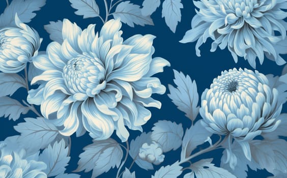 design wallpaper illustration plant vintage flower floral nature set pattern blossom background natural blue art garden white leaf drawing texture seamless. Generative AI.