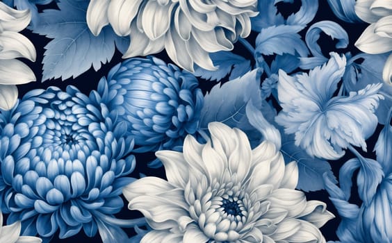 blue background beautiful print seamless illustration texture flower pattern botanical textile element design drawing decoration nature floral leaf retro vintage elegant. Generative AI.
