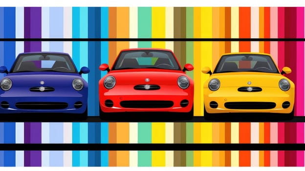 Decal color palette cartoon illustration - Generative AI. Car, violet, red, yellow, decal.