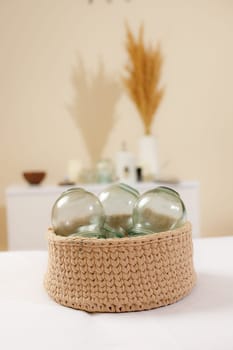 Vacuum therapy, glass cups in a basket
