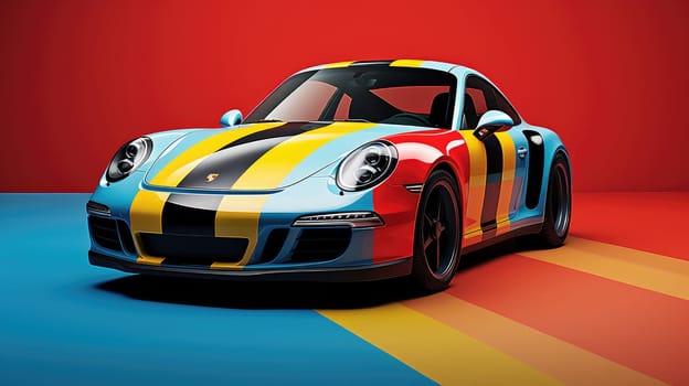 Racing stripes revival photo realistic illustration - Generative AI. Racing, stripes, hood, car, headlight.