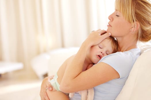 Woman, baby and sleep on chest in home for relax or childhood development, peace or mother love. Female person, kid and nap for secure safety or bonding parenting for young care, comfort or tired.