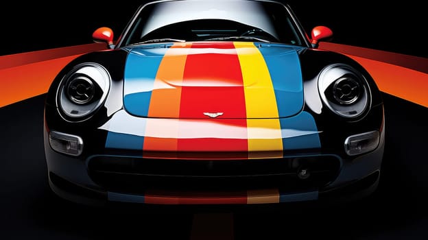 Racing stripes revival photo realistic illustration - Generative AI. Racing, stripes, hood, car, headlight.