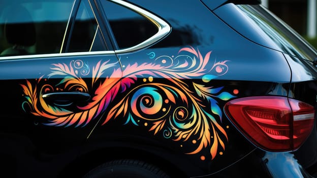 Reflecting elegance car decal photo realistic illustration - Generative AI. Bright, decal, headlight, back, auto.