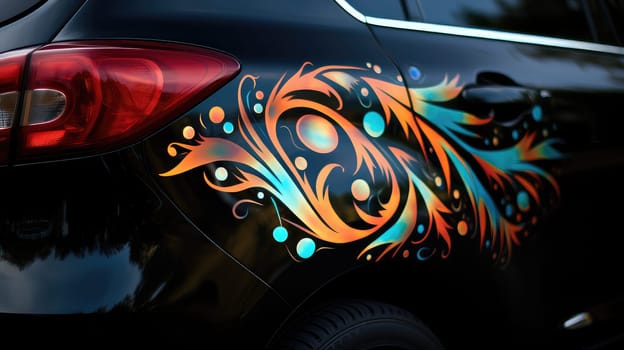 Reflecting elegance car decal photo realistic illustration - Generative AI. Bright, decal, headlight, back, auto.