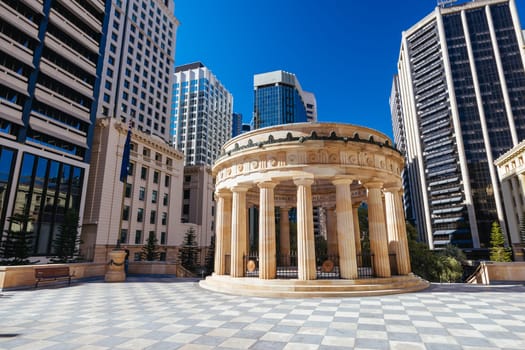 BRISBANE, AUSTRALIA - JULY 29 2023: ANZAC Square and memorial parklands on a warm winter's morning in Brisbane, Queensland, Australia