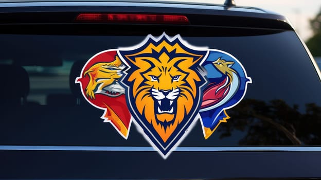 Sports fandom photo realistic illustration - Generative AI. Car, striped, decal, red, yellow.