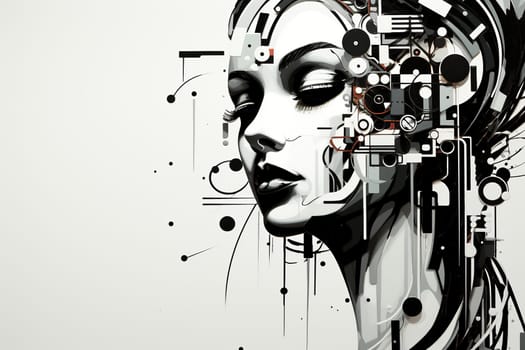 Abstract image of a beautiful cyborg girl on a white background.