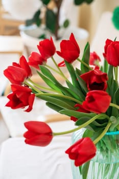 Bouquet of red tulips, spring concept